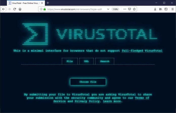 VirusTotal retro con un nuevo sitio ASCII para navegadores antiguos 5